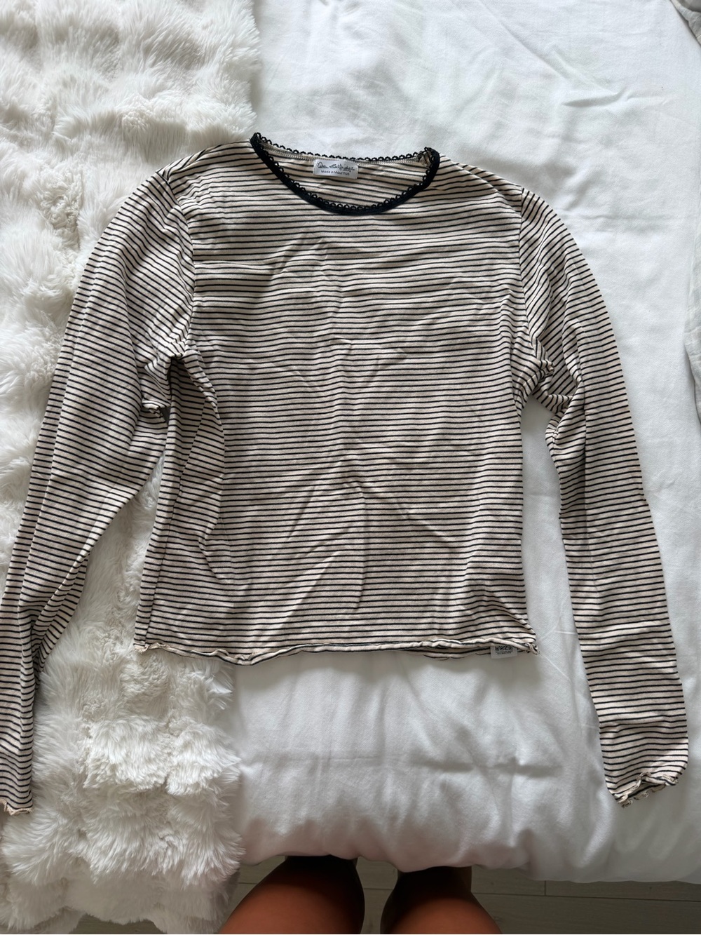 Miss Selfridge Black & Cream Striped Long-Sleeve Crew Top
